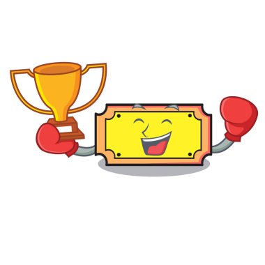 Boks kazanan bilet maskot karikatür tarzı vektör çizim