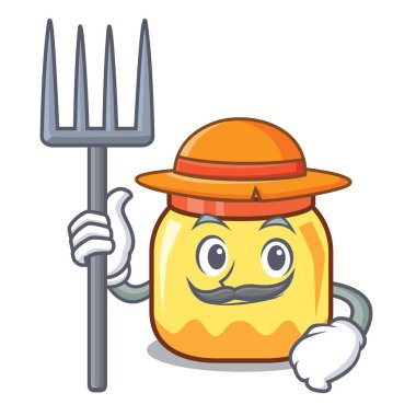 Çiftçi krem kavanoz karakter karikatür vektör çizim