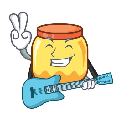 Gitar krem kavanoz maskot karikatür vektör çizim ile