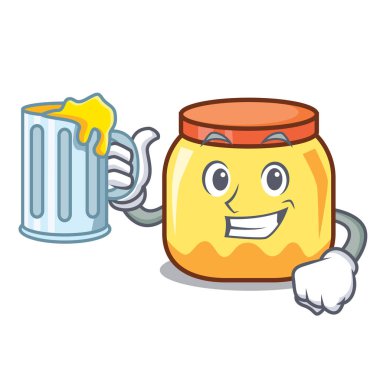 Suyu krem kavanoz maskot karikatür vektör çizim ile