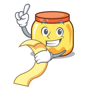 Menü krem kavanoz maskot karikatür vektör çizim ile