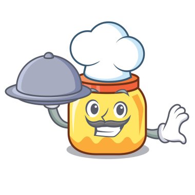 Şef gıda krem kavanoz maskot karikatür vektör çizim ile
