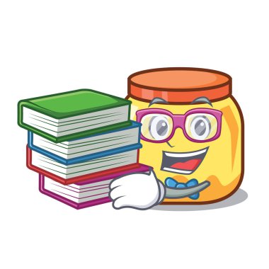Öğrenci kitap krem kavanoz maskot karikatür vektör çizim ile