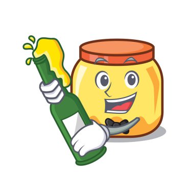 Bira krem kavanoz maskot karikatür vektör çizim ile