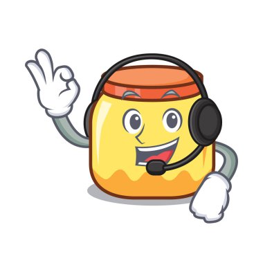 Kulaklık krem kavanoz maskot karikatür vektör çizim ile