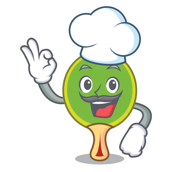 Chef Ping Pong Raqueta Personaje Dibujo Animado Vector Ilustración — Vector de stock