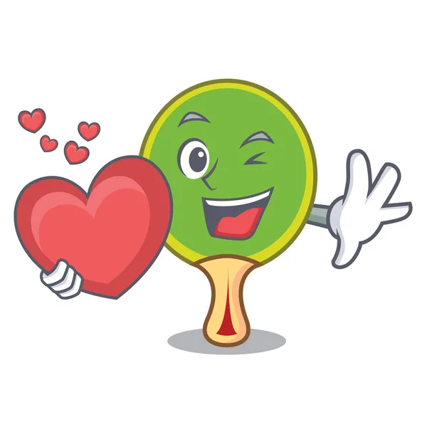 Con Corazón Ping Pong Raqueta Mascota Dibujo Animado Vector Ilustración — Archivo Imágenes Vectoriales