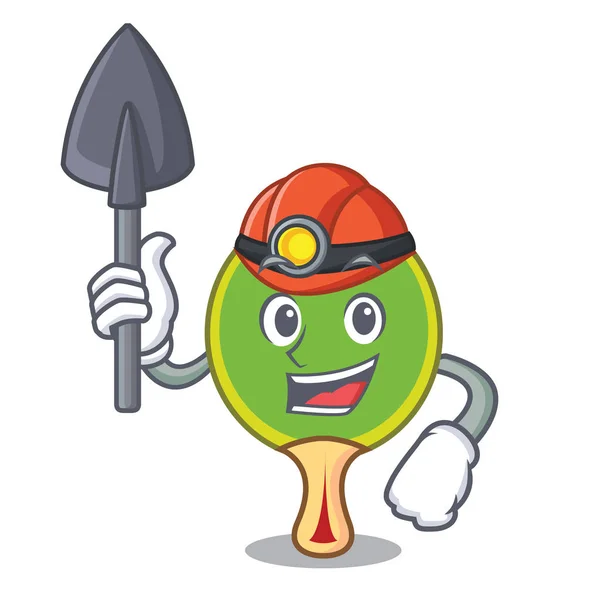 Mineiro Ping Pong Raquete Mascote Cartoon Vector Ilustração —  Vetores de Stock