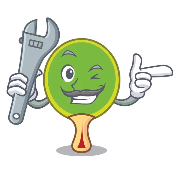 Raquette Ping Pong Mécanicien Illustration Vectorielle Dessin Animé Mascotte — Image vectorielle