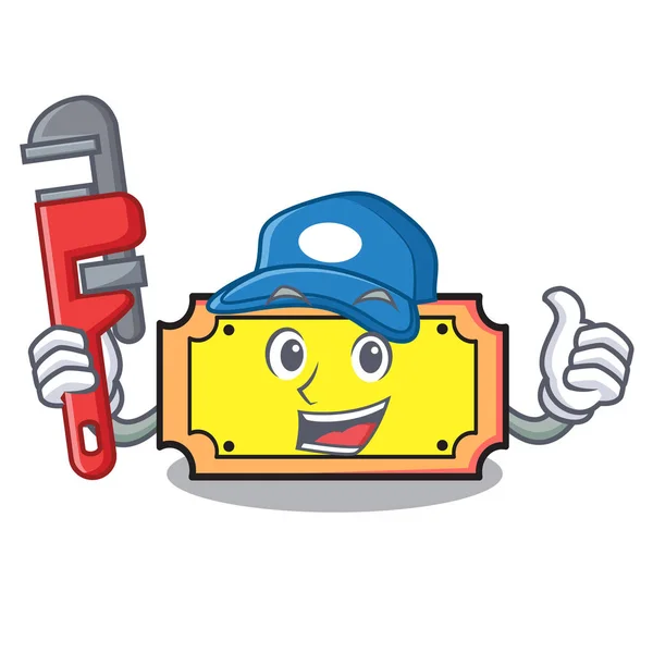 Plumber Ticket Mascot Cartoon Style Vector Illustration — Stock Vector