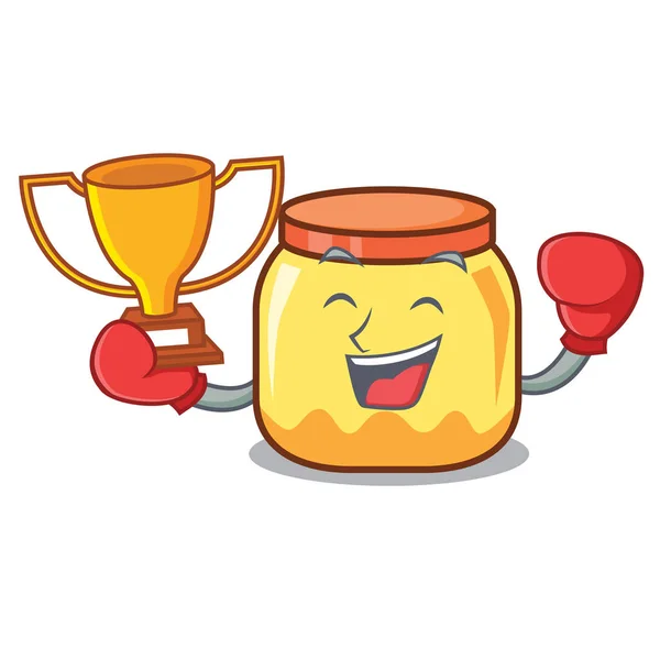 Boxing Winner Cream Jar Mascot Cartoon Vector Illustration — Stock Vector