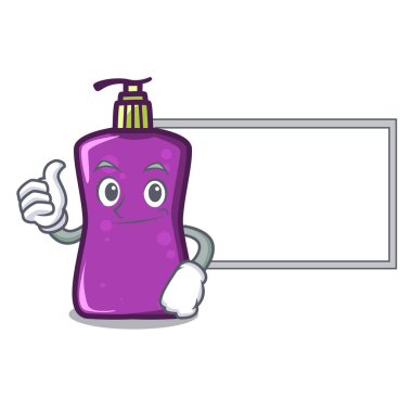 Başparmak yukarıya yönetim kurulu shampo karakter karikatür tarzı vektör çizim ile