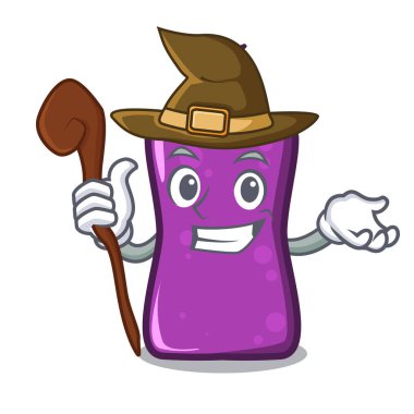 Cadı shampo maskotu karikatür tarzı vektör çizim