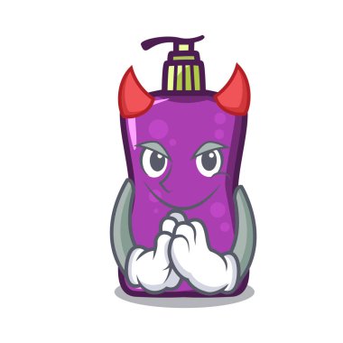 Şeytan shampo maskotu karikatür tarzı vektör çizim