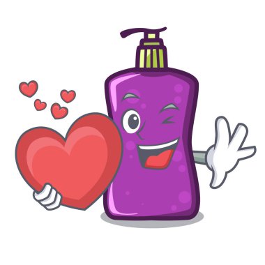 Kalp shampo maskotu karikatür tarzı vektör çizim ile