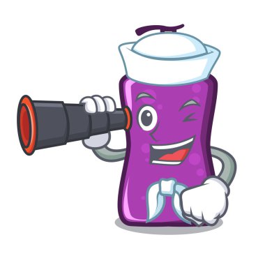 Denizci dürbün shampo maskotu karikatür tarzı vektör çizim ile