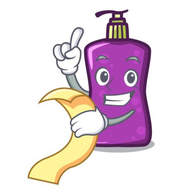 Menü shampo maskotu karikatür tarzı vektör çizim ile