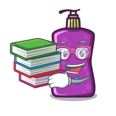 Öğrenci kitap shampo maskotu karikatür tarzı vektör çizim ile