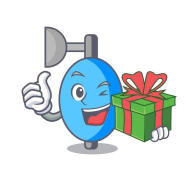 Hediye ambu torbası maskot karikatür vektör çizim ile