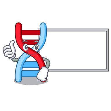 Başparmak yukarıya kurulu dna molekülü karakter karikatür vektör çizim ile