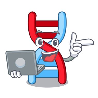 Dizüstü bilgisayar dna molekülü karakter karikatür vektör çizim ile