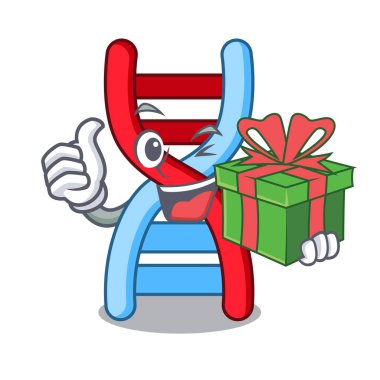 Hediye dna molekülü maskot karikatür vektör çizim ile