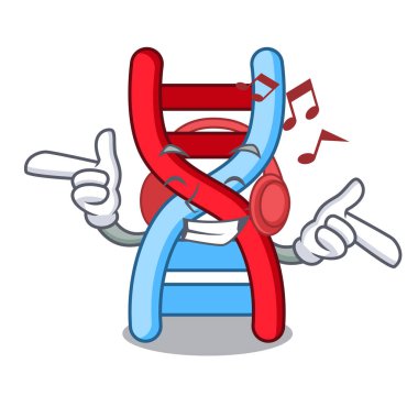 Dinleme müzik dna molekülü maskot karikatür vektör çizim