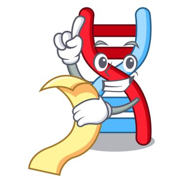 Menü dna molekülü maskot karikatür vektör çizim ile