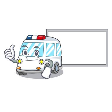 Başparmak yukarıya kurulu ambulans karakter karikatür tarzı vektör çizim ile