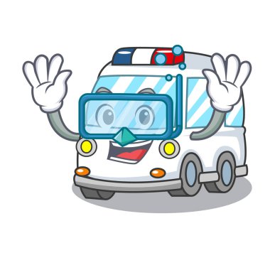 Dalış ambulans karakter karikatür tarzı vektör çizim