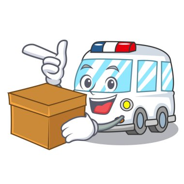 Kutusu ambulans karakter karikatür tarzı vektör çizim ile