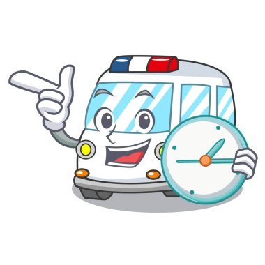 Saat ambulans karakter karikatür tarzı vektör çizim ile