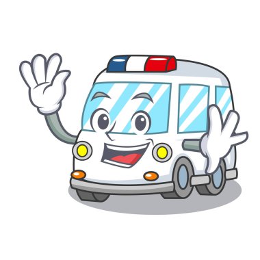 Ambulans karakter karikatür tarzı vektör çizim sallayarak
