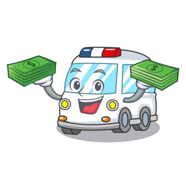 Para çantası ambulans maskot karikatür tarzı vektör çizim ile