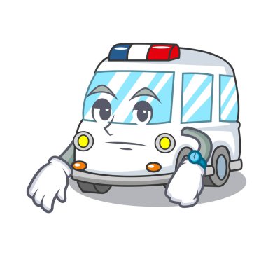 Ambulans maskot karikatür tarzı vektör çizim bekliyor
