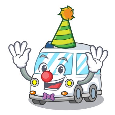 Clown ambulance mascot cartoon style vector illustration clipart