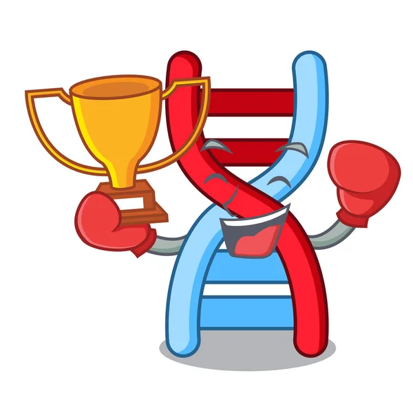 Ganador Boxeo Dna Molécula Mascota Dibujo Animado Vector Ilustración — Archivo Imágenes Vectoriales