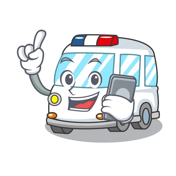 Con Teléfono Ambulancia Personaje Dibujos Animados Estilo Vector Ilustración — Vector de stock