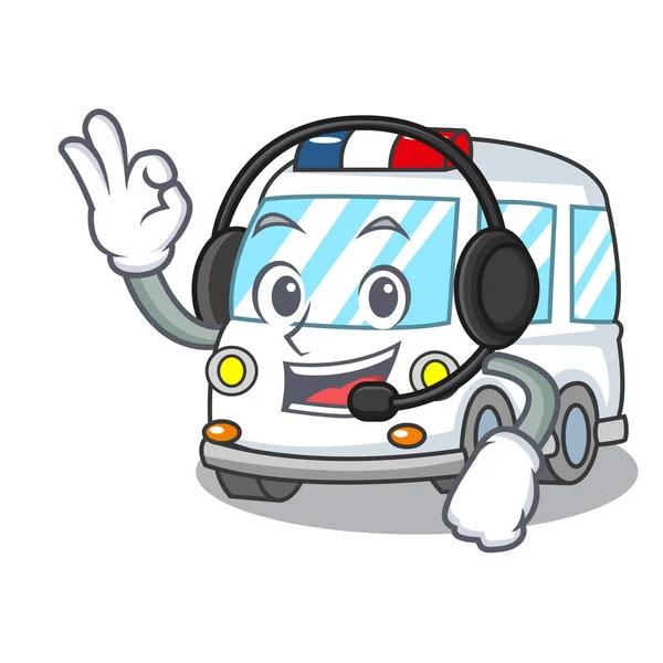 Kulaklık ambulans maskot karikatür tarzı vektör çizim ile