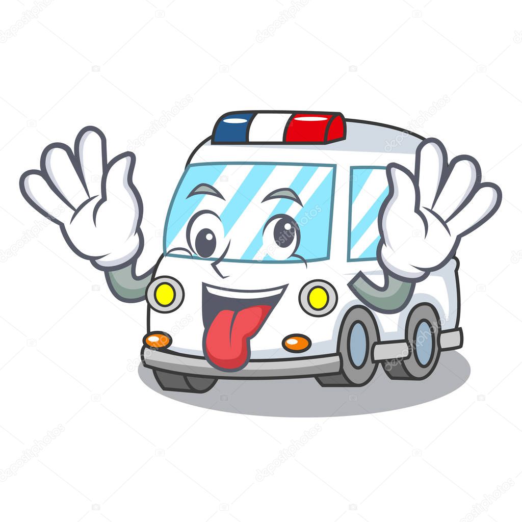 Crazy ambulance mascot cartoon style vector illustration