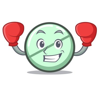 Boks ilaç tablet karakter karikatür vektör çizim