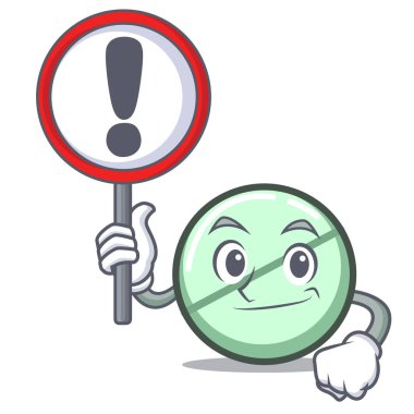 İşareti ilaç tablet karakter karikatür vektör çizim ile