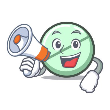 Megafon ilaç tablet karakter karikatür vektör çizim ile