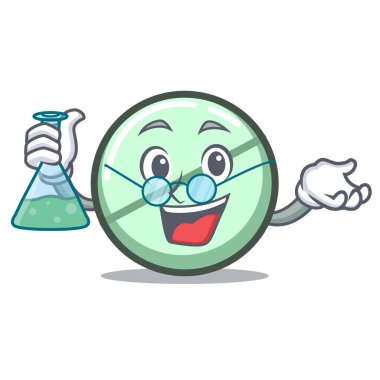 Profesör ilaç tablet karakter karikatür vektör çizim