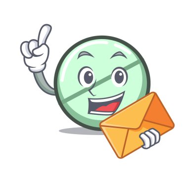 Zarf ilaç tablet karakter karikatür vektör çizim ile