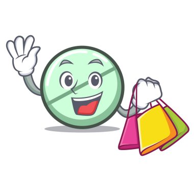 Alışveriş ilaç tablet karakter karikatür vektör çizim