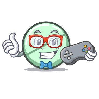 Oyun ilaç tablet maskot karikatür vektör çizim