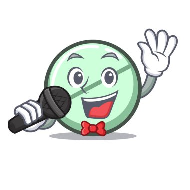 Şarkı ilaç tablet maskot karikatür vektör çizim