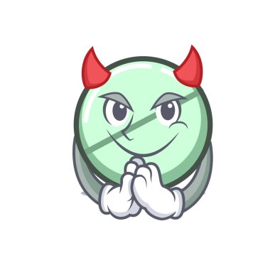 Şeytan ilaç tablet maskot karikatür vektör çizim