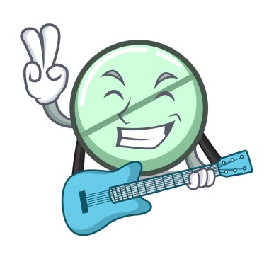 Gitar ilaç tablet maskot karikatür vektör çizim ile
